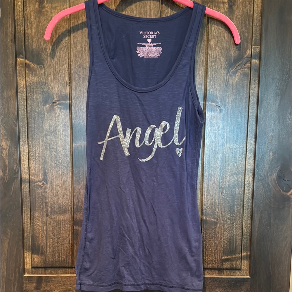 Victoria's Secret Navy Tank with Silver Angel Script
